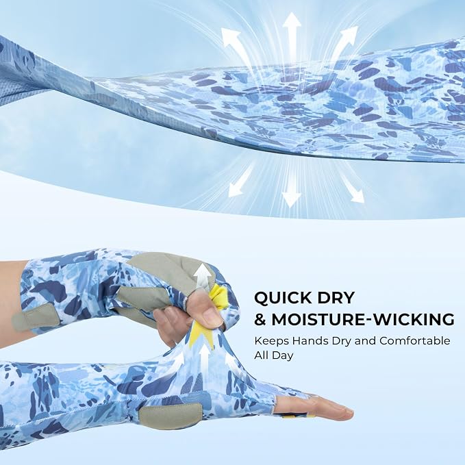 KastKing Agies Fishing Gloves Men, UPF 50+ Sun Gloves UV Protection, Cooling Quick-Dry 3/4 Fingerless Gloves with Extended Cuff, Microfiber Palm & Pull Tabs, for Fishing, Kayaking, Hiking, Hunting