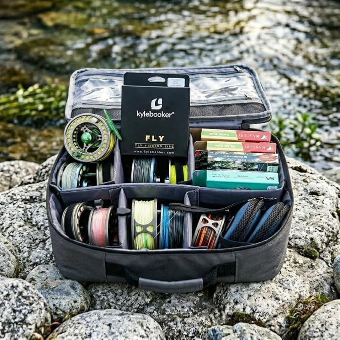 Kylebooker Fishing Reel Case – Travel Storage Bag with Adjustable Compartments for Fly Reels, Spinning Reels, Baitcasting Reel & Fishing Gear