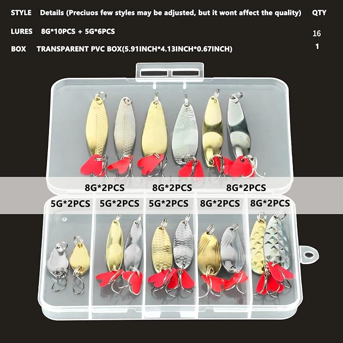 DONQL Spoon Fishing Lures, Metal Fishing Spoon Lures Hard Baits Saltwater Fishing Lures Spinner Baits Fish Treble Hooks Tackle Salmon Bass