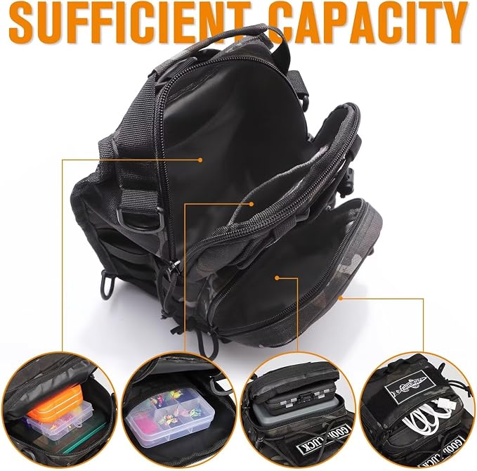 Dovesun Small Fishing Backpack, Waterproof Fly Fishing Sling Pack Tackle Bag with Tackle Boxes