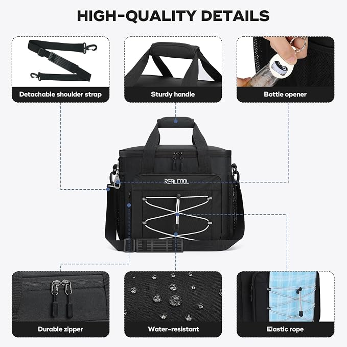 RealCool Soft Cooler Bag 35/45Can, Collapsible Cooler Insulated Leak Proof, Large Lunch Box for Men Women, Soft-Sided Cooler for Picnic, Grocery, Beach, Camping, Travel