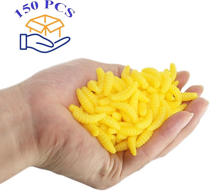 Fake Maggots Soft Worm Tipped Lure Wax Worms for Fishing or Pranks, Ice Fishing Lures Baits Perfect for Crappies Sunfish Catfish Bream Blue Gills Perch Trout Worms