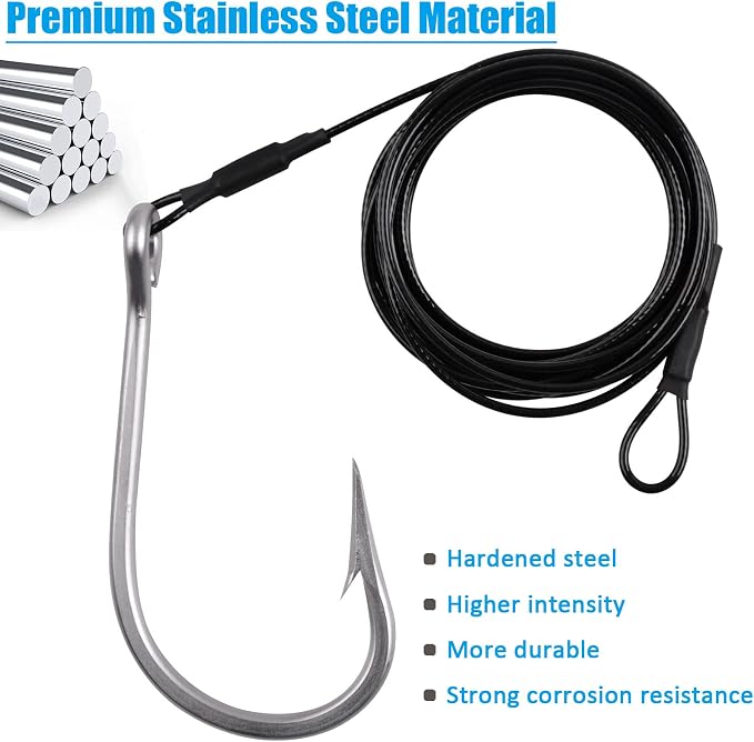 Fishing Shark Rigs Surf Fishing Stainless Steel Cable Leader Wire with Tuna Shark Hooks Saltwater Fishing Deep Sea Hooks Big Fish Shark Leader Rig