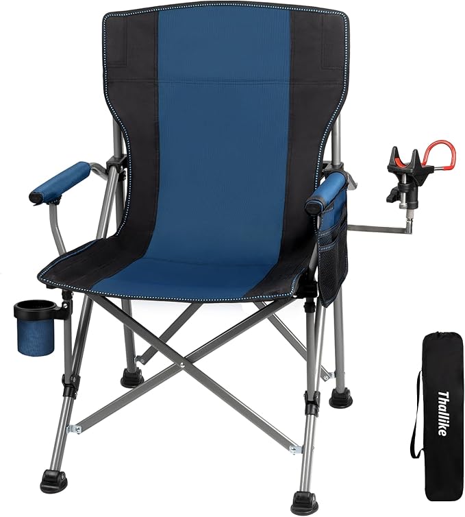 Fishing Chair with Upgraded 360° Adjustable Rod Holder, Folding Ice Fishing Chairs for Adults, Portable Camping Chair with Side Pocket Cup Holder for Outdoor Sports Garden Beach Lawn Picnic