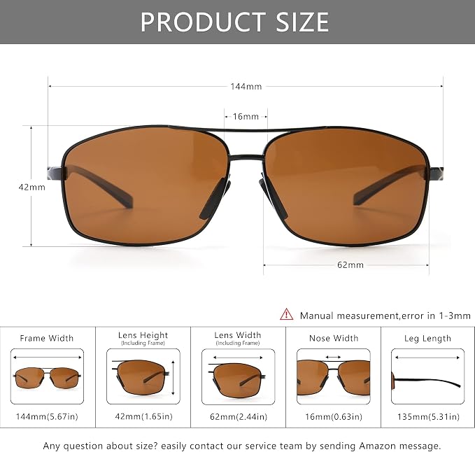 SUNGAIT Ultra Lightweight Rectangular Polarized Sunglasses Men UV400 Protection