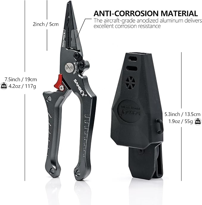 SAMSFX Aluminum Fishing Pliers Hook Remover Braid Line Cutter with Coiled Lanyard, Fly Fishing Knot Tying Tool & Retractors