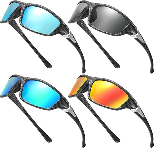 TOODOO 4 Pairs Men Polarized Sunglasses with UV Protection Driving Glasses Sports for Sport Outdoor Activities