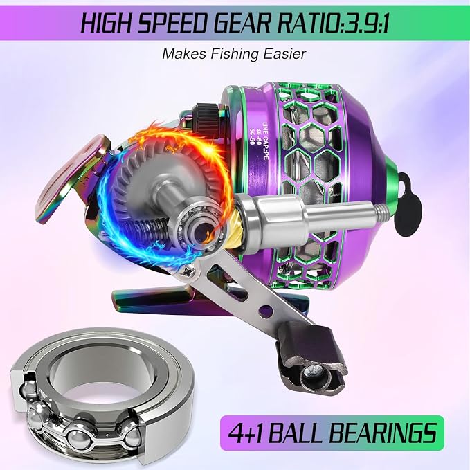 Sougayilang Spincast Fishing Reel,High Speed 3.9:1 Gear Ratio,Trouble-Free Push-Button Bait Casting Design and Reversible Handle for Left/Right Retrieve,Pre-Spooled with Monofilament Line