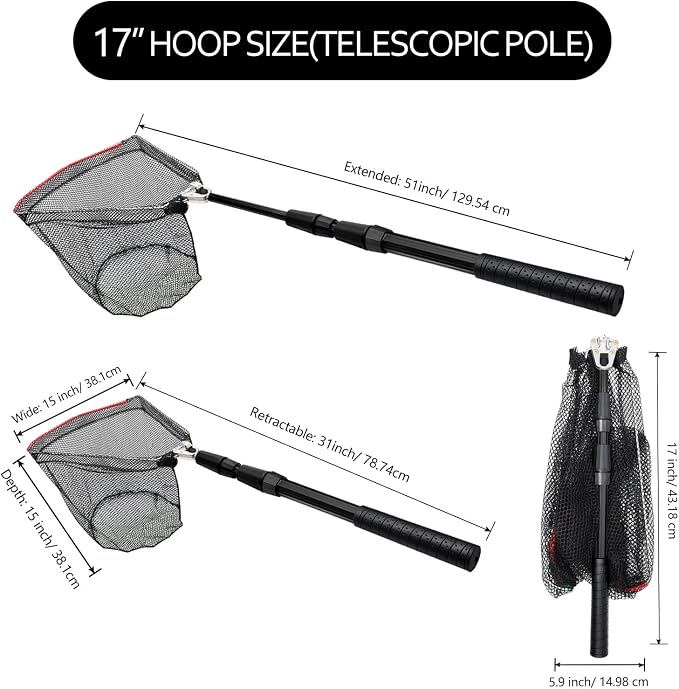 SAN LIKE Fishing Net Fish Landing Net Collapsible Fish Net with Anti-Slip Telescoping Rubber Pole Handle for Kids Adults in Saltwater Freshwater Multi-Size Extending to 37/42/43/51/69/71/89/98inch