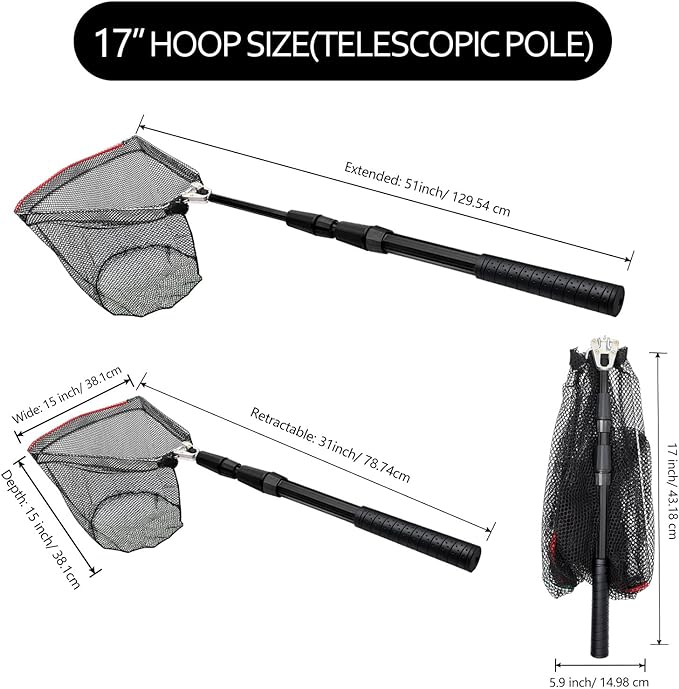 SAN LIKE Fishing Net Fish Landing Net Collapsible Fish Net with Anti-Slip Telescoping Rubber Pole Handle for Kids Adults in Saltwater Freshwater Multi-Size Extending to 37/42/43/51/69/71/89/98inch