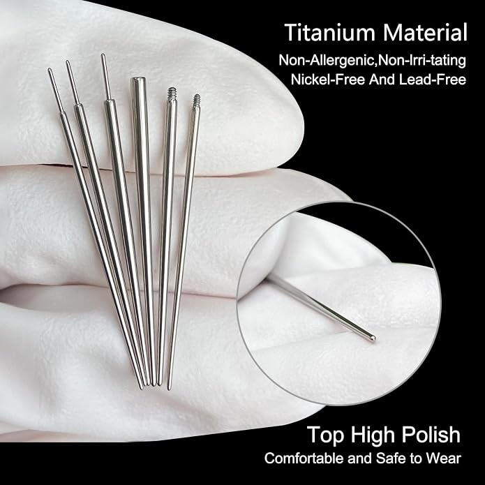G23 Titanium Threadless Piercing Taper 16G/18G/20G Flat Back Earring Applicator Tool Insertion Pin for Push In Nose Lip Ear Tragus Helix Body Piercing Jewelry Stretcher Assistant Tool