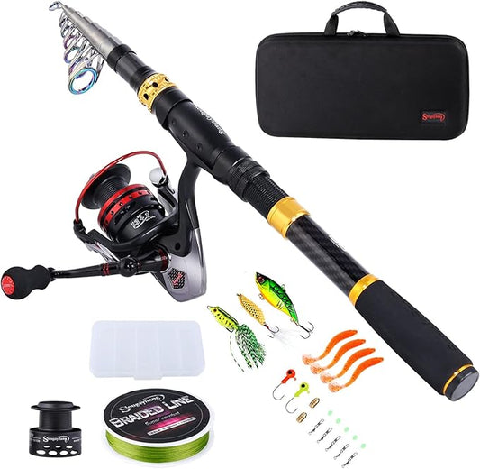 Sougayilang Fishing Rod Reel Combo with Telescopic Fishing Pole Spinning Reel Carrier Bag for Travel Saltwater Freshwater Fishing