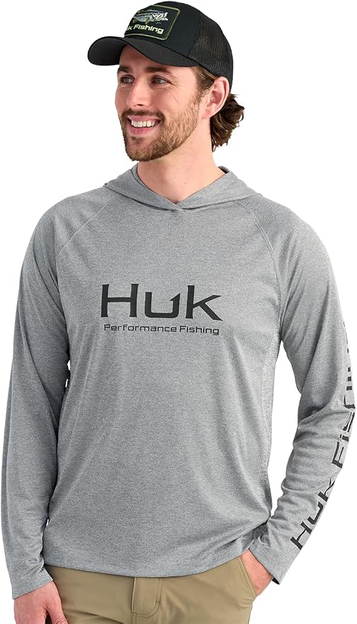 HUK Mens Pursuit Vented Long Sleeve Hoodie, Fishing Shirt with Hood