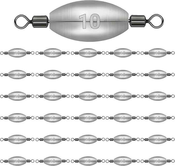 Polsefve Inline Trolling Fishing Weights with Inner Swivels, Oval Drop Casting Sinkers Lead Sinker Tackle for Catfish Bass Saltwater & Freshwater Bottom Fish(10g/15g/20g/30g/40g/60g)