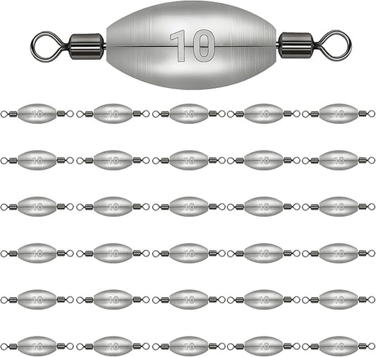 Polsefve Inline Trolling Fishing Weights with Inner Swivels, Oval Drop Casting Sinkers Lead Sinker Tackle for Catfish Bass Saltwater & Freshwater Bottom Fish(10g/15g/20g/30g/40g/60g)