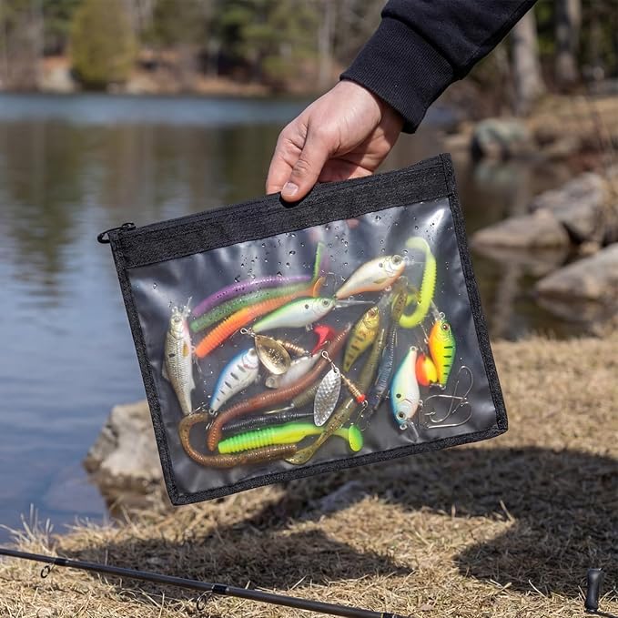 6 Pack Large Fishing Tackle Storage Bags, 12x16 Inch Clear Waterproof Bait Organizer with Heavy Duty Zipper for Soft Plastic Lures Hooks