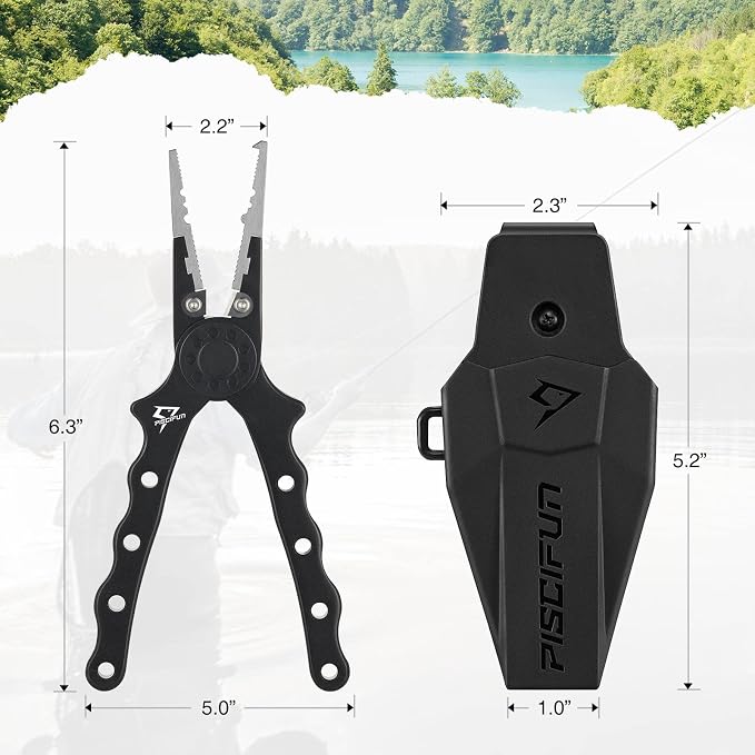 Piscifun Fishing Pliers, Saltwater Fishing Pliers with Split Ring, Fish Hook Remover, Corrosion Resistance Fly Fishing Pliers with Braid Cutters, Sheath and Lanyard, Fishing Gear Gifts for Men