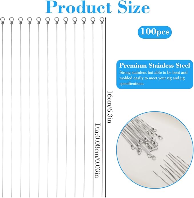 100PCS Fishing Wire Spinner, Stainless Steel Lure Making Supplies Kit for Hanging Fishing Spinners Rigs for Crafts