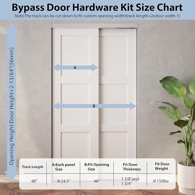 Sdstone Heavy Duty Bypass Door Hardware 48"/4FT,Aluminum Sliding Closet Door Track Hardware for Cabinet Closet, Pocket Door Track Rail Set, Smoothly and Quietly