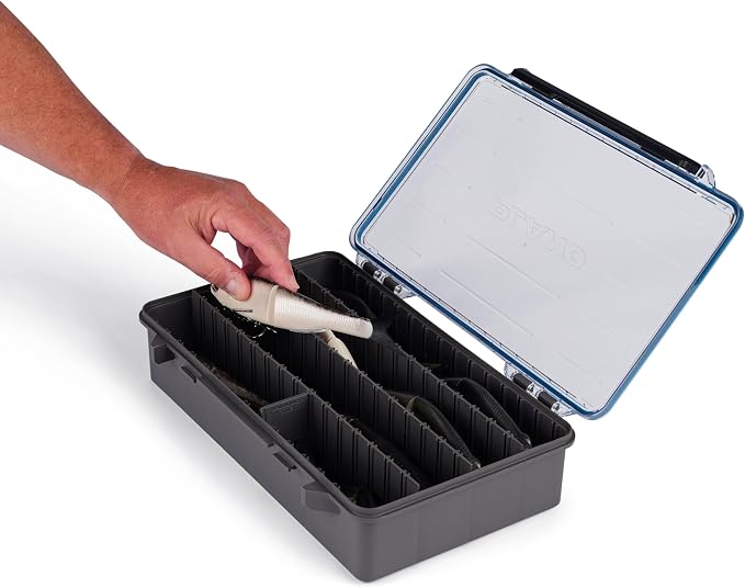 Plano StowAway 3700 Waterproof Deep Stow Tackle Box, IPX7 Waterproof, with Rustricor, Single Latch Design, Transparent DuraView Lid, Stackable Storage for Fishing Bait, Lures and Gear