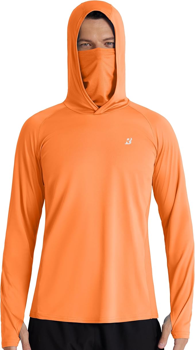 Roadbox Men's UPF 50+ Hooded Fishing Shirts Long Sleeve Sun Protection Hoodie, Hiking Running Swimming Rash Guard with Mask