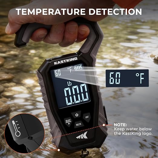 KastKing Weighmaster Mechanical-Digital Fishing Scale, 120 lb Capacity, 2.5" Backlit Display, High-Precision Sensor, 9 Weight Memory, Temperature Detection, IPX6 Waterproof, Fishing Gifts