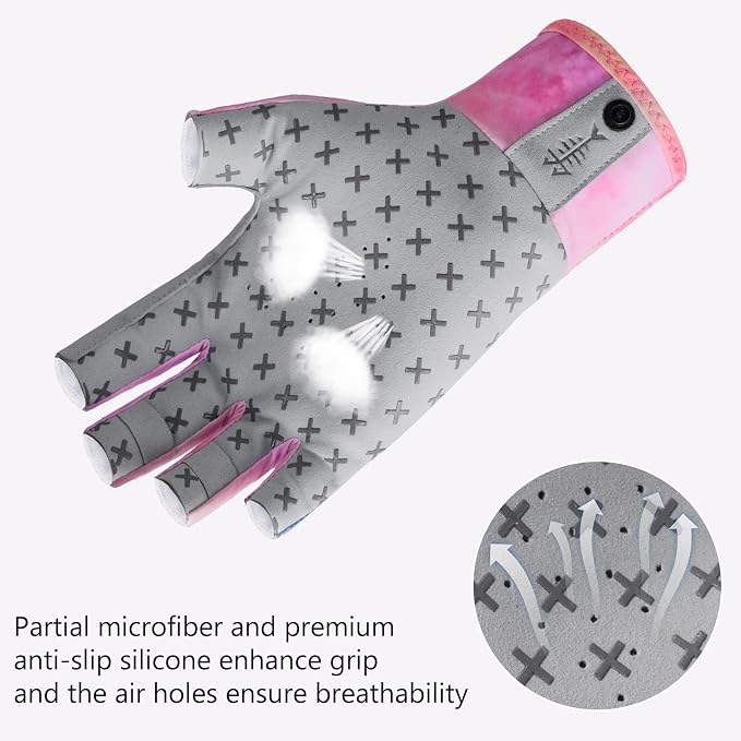 BASSDASH 3/4 Finger UPF 50+ Sun Gloves Breathable Anti-Slip Silicone Palm for Men Women Fishing Fingerless Cycling Running