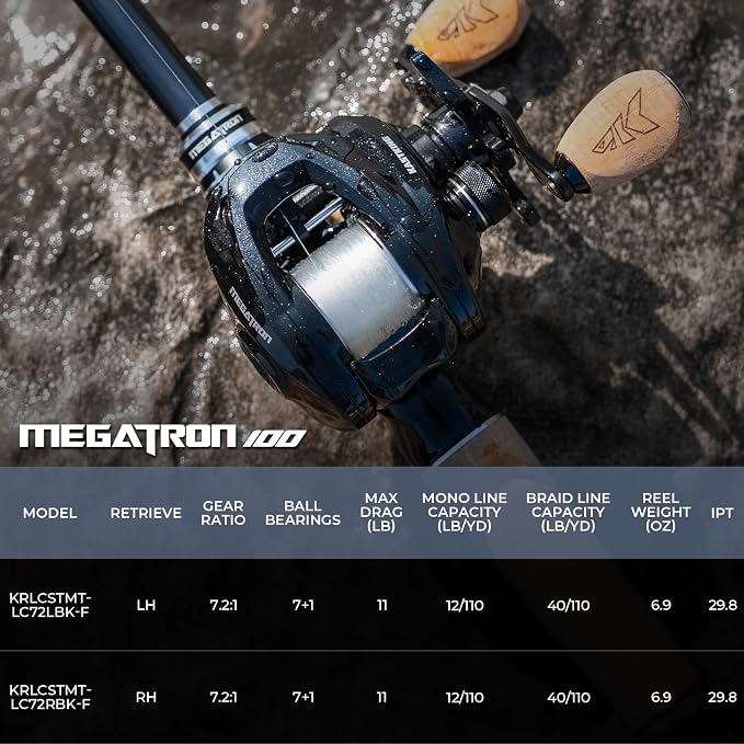 KastKing MegaTron Baitcasting Reels, High Capacity or High Speed Low Profile Casting Reel, 7+1 Double Shielded Stainless Steel BB, 8-Button Magnetic Brakes, Powerful Drag, Freshwater & Inshore Fishing