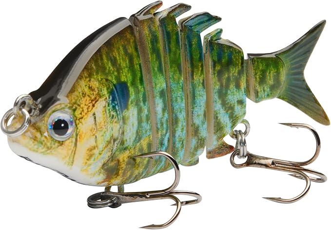 Bassdash SwimPanfish 2.5”/0.34oz Hard Bluegill Swimbaits Multi Jointed Topwater Trout Bass Fishing Crank Lure,Pack of 4