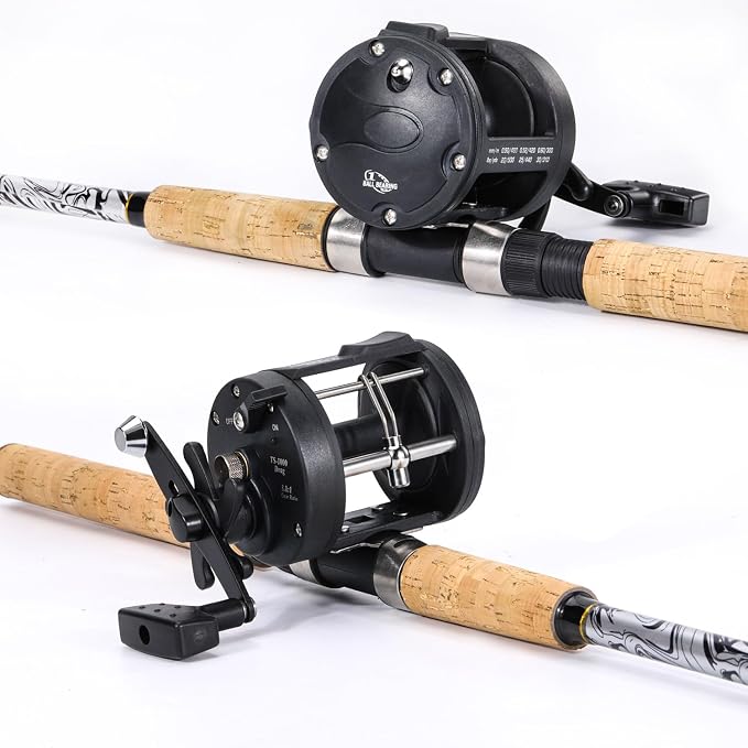 Sougayilang Fiberglass Fishing Pole Conventional Reel Combo with Durable P-Cork Rod Handle, Medium Heavy for Catfish Salmon and Steelhead