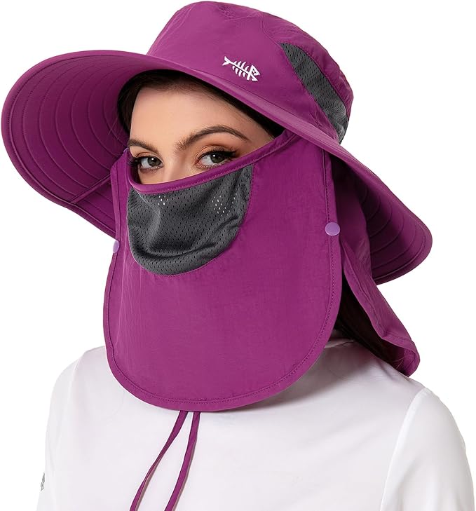 BASSDASH UPF 50+ Breathable Sun Hat with Removable Face Cover and Neck Flap Wide Brim Bucket Hat for Fishing Hiking Men Women
