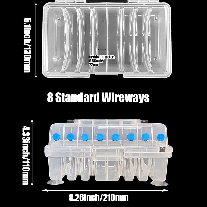 Aventik Clear Fishing Line Organizer Built-in Cutter & Silicone Holes 6C/8C Clear Tangle Free Spool Storage Box for Fishing Line Management