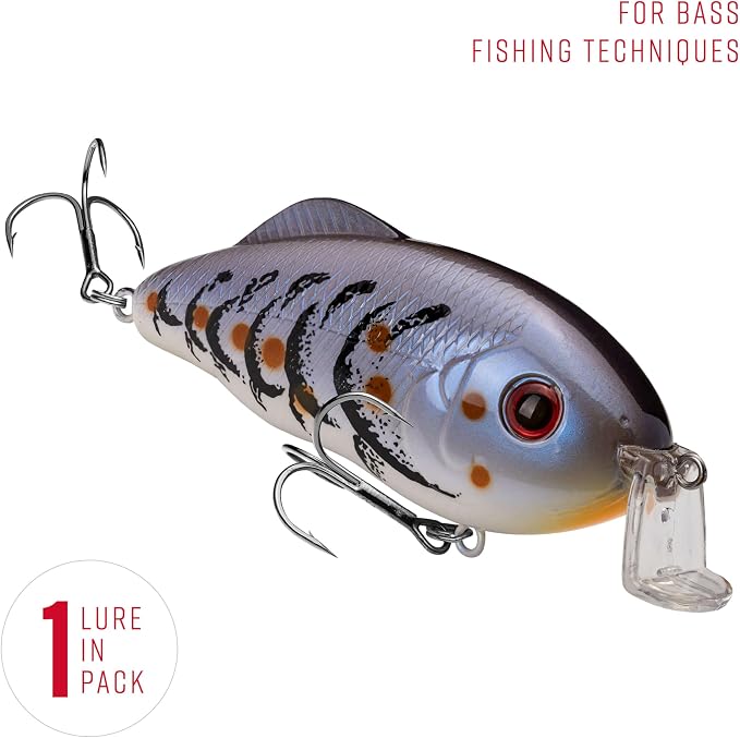 Strike King Hybrid Hunter Shallow Jr. Fishing Lure, Shallow Diving Crankbait, 90-Degree Bill, 3D Eyes, Loud Rattle, Dives 1 to 3-Feet,Size 4 & 6 Treble Hooks