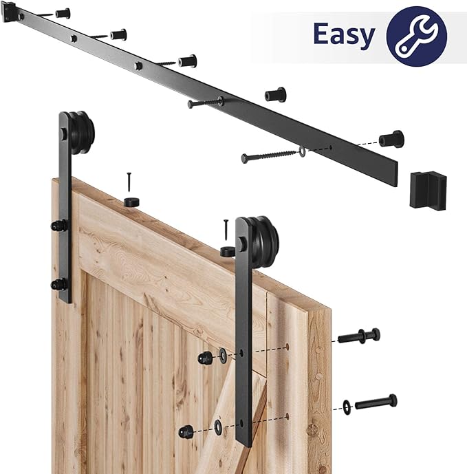 SMARTSTANDARD 5ft Barn Door Hardware Kit, Sliding Door Hardware, Heavy Duty, Easy to Install, Fit 30" Wide Door Panel (I Shape Hanger)