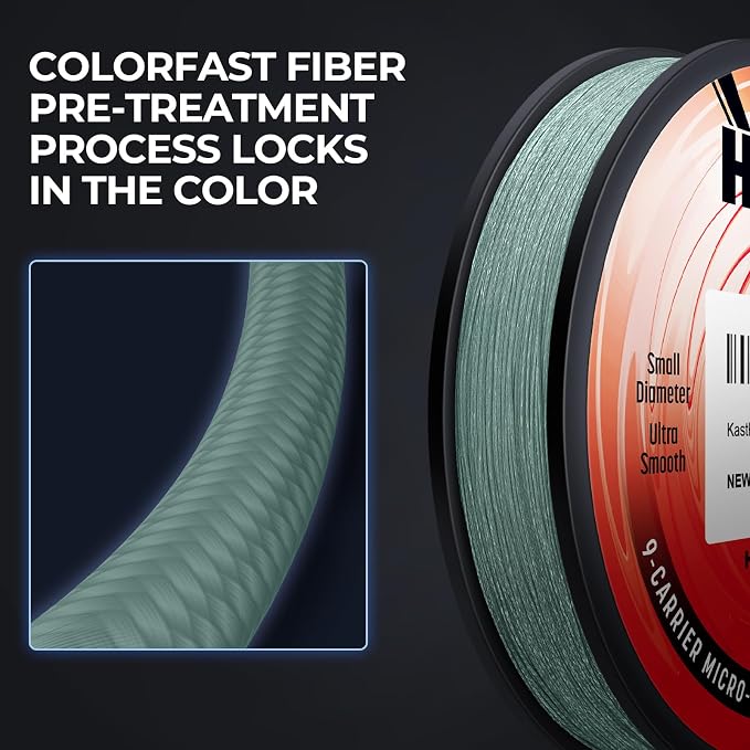 KastKing Hammer Alpha 9 UHMWPE Braided Fishing Line - Made in the USA, Strong and Smooth, Round, 9-Carrier, Colorfast Braided Fishing Line, Perfect for Most Fishing Reel and Finesse Applications
