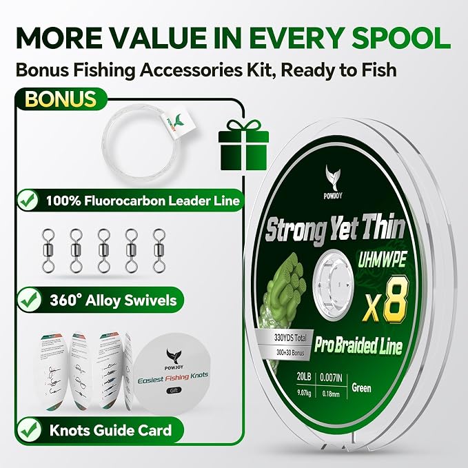 Ultra-Thin 20LB 8-Strand Braided Fishing Line 0.18mm with Knots Guide Card, Stronger than 4-Strand PE Line, Smooth as Silk & Longer Casting, Ideal for Bass Trout Fishing in Freshwater/Saltwater