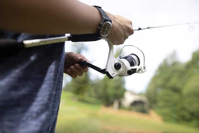Abu Garcia 6’ Ike Dude Youth Fishing Rod and Reel Spinning Combo, 2-Piece Rod, Size 30 Reel, Right/Left Handle Position,White