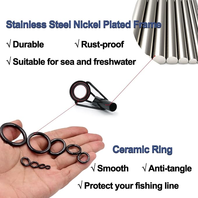 FishTrip Rod Tip Repair Kit, 20/60/70/90/230pcs Fishing Rod Tips Replacement Kit Stainless Steel Ceramic Guides Ring Fishing Pole Eyelets Repair Kit