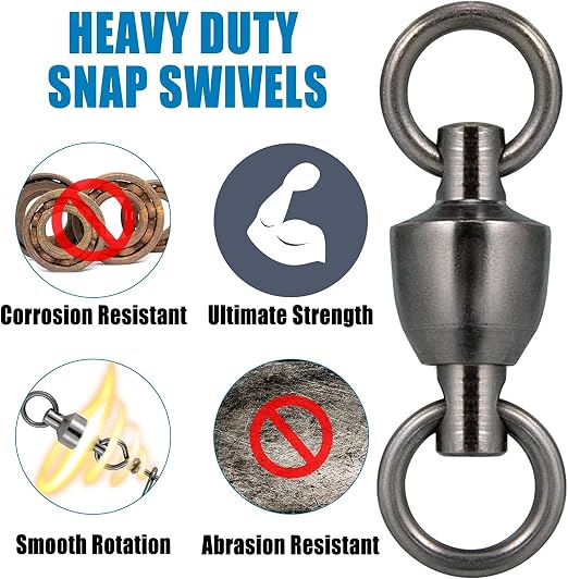 Dr.Fish 50 Pack Ball Bearing Fishing Swivels, Swivels Fishing Tackle Saltwater, Freshwater Stainless Heavy Duty Lure Leader Line Connector #2