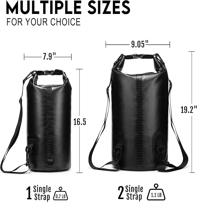 Soulsfeng Waterproof Dry Bag Backpack, Roll Top Floating Dry Storage Bag with Phone Case, Lightweight Dry Sack for Kayaking, Boating, Beach, Travel, Camping 10L, Black