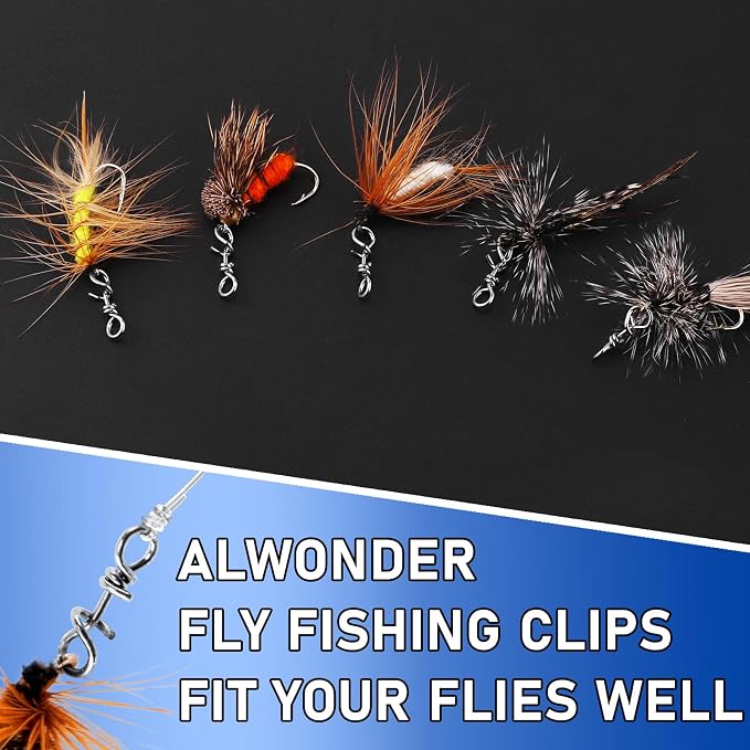 Alwonder 150-Pack Fly Fishing Snaps Twist Clips, 3/5 Sizes Stainless Steel Quick Change Lure Snaps No Knot Clip Quick Snap Fast Snap Lure Connector for Jigs Lures Fishing Clips Swivels Terminal Tackle