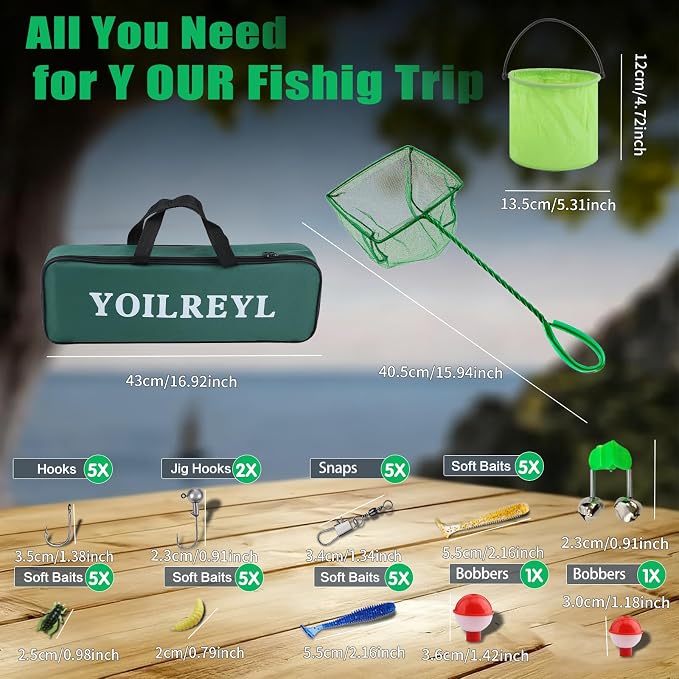 Collapsible Telescopic Fishing Rod and Reel Combo Push Button Small Fishing Pole Kit Beginner Youth Boys Fishing Starter Set Tackle
