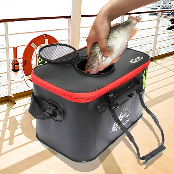 Grneric Fishing Bucket, 6Gallon/8Gallon/10Gallon Foldable Fish Bucket,Live Fish Container Multi-Functional Live Fish Bait Bucket,Outdoor Camping EVA Fishing Bag and Fish Protection Bucket