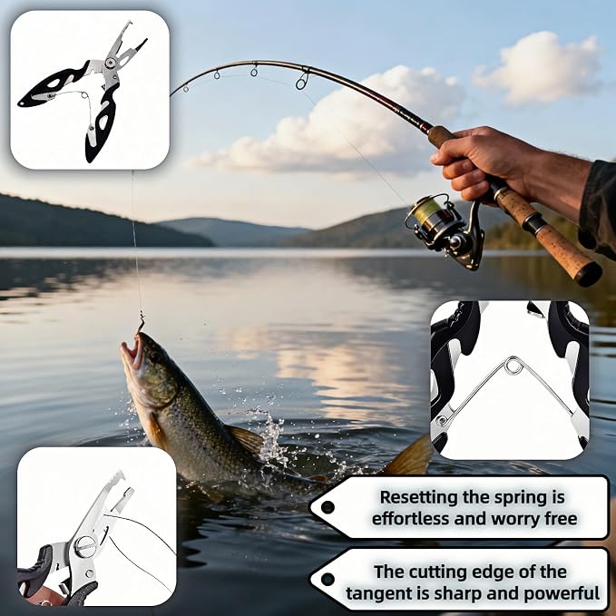 Multitool Fishing Pliers, Stainless Steel Multi-Tool with Spring-Loaded Design, Anti-Slip Grip, Line Cutter, Hook Remover for Saltwater Fishing