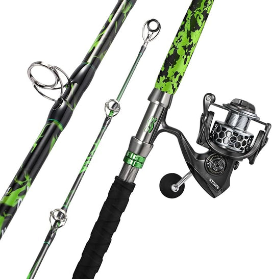 Sougayilang 7‘Catfish Rod and Reel Combo, MH 2-Piece Carbon Spinning Rod with Solid Carbon Tip & Threaded EVA Handle, Spinning Combo for Freshwater and Saltwater Catfish & Big Game Fish-5000size