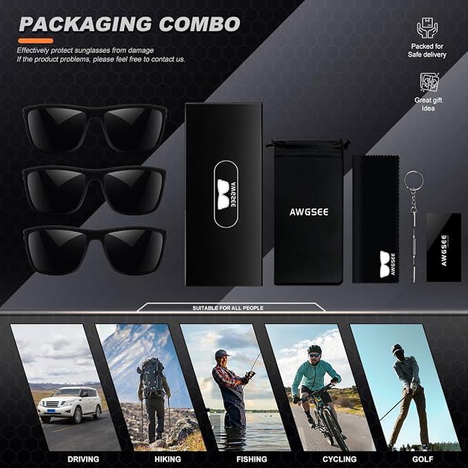 Polarized Sunglasses for Men, UV Protection Lightweight Sun Glasses for Driving Fishing Golf
