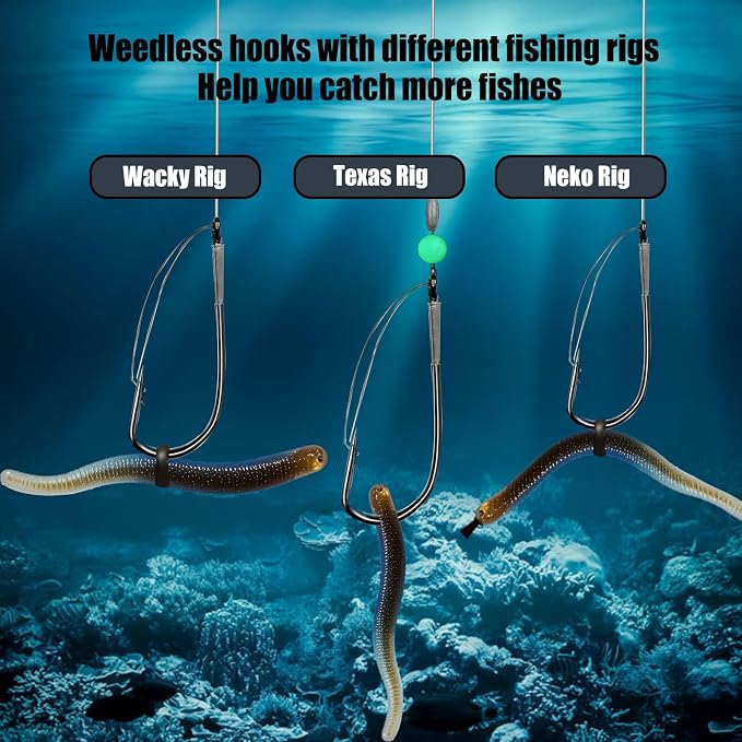 9KM DWLIFE Weedless Wacky Rig Hooks 30PCS Bass Hooks Super Strong Wacky Worm with Wire Guard for Neko Rig