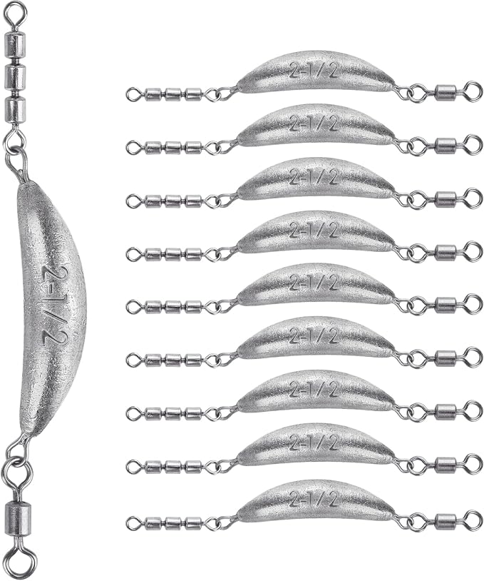 THKFISH Fishing Spin Sinker，Crescent Sinker with 3 Roller Swivels Fishing Sinker Drop Shot Weights Fishing Weights Kit Inline Trolling Sinkers,Torpedo Sinkers Saltwater Freshwater,1/2-6OZ, sliver