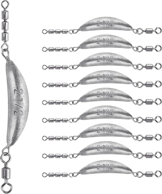 THKFISH Fishing Spin Sinker，Crescent Sinker with 3 Roller Swivels Fishing Sinker Drop Shot Weights Fishing Weights Kit Inline Trolling Sinkers,Torpedo Sinkers Saltwater Freshwater,1/2-6OZ, sliver