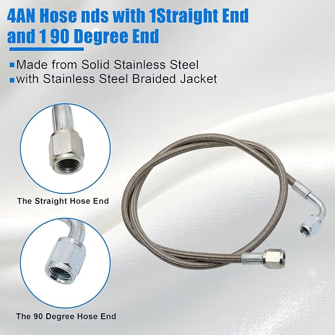 GXARTS 36" Billet Steel Braided Turbo Oil Feed Line Length 551871 4AN 90 Degree Straight Hose Straight PTFE line straight Hose End Pressure Stainless Remote Turbocharger